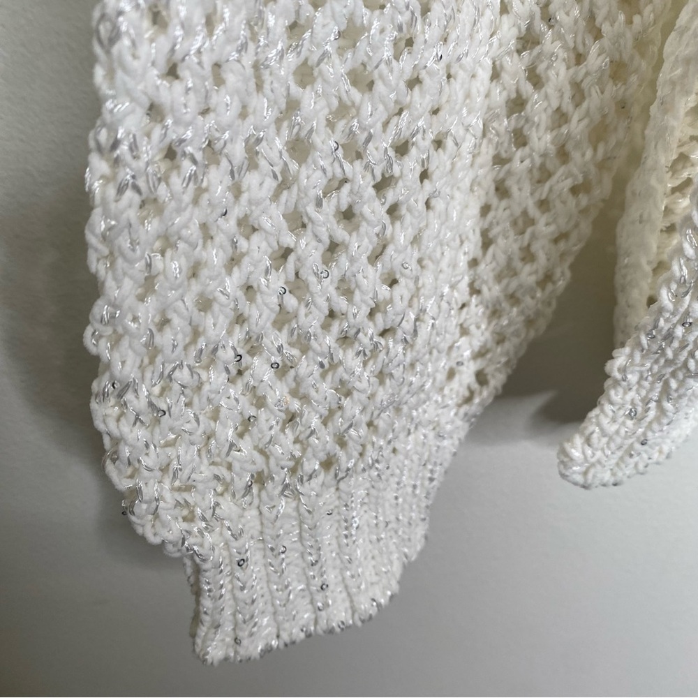 Joie Open Knit Crochet Hooded Sparkle Sweater in size M Ivory - Picture 6 of 15